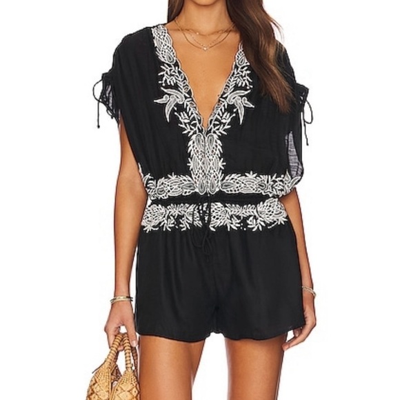 Free People Black Embroidered Romper - Picture 1 of 6